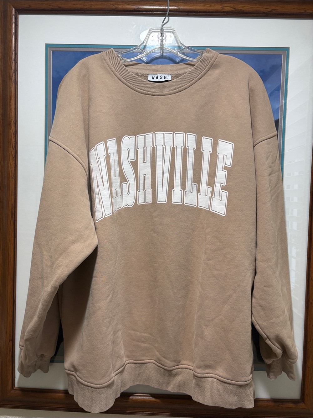 Ash Nash Beige Crewneck Sweatshirt with White Lettering